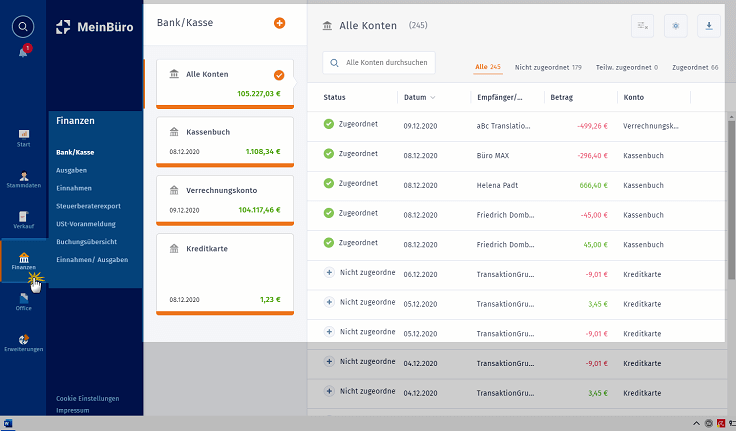 MeinBüro Handbuch für Fortgeschrittene: Übersicht Finanzen