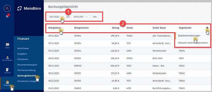 MeinBüro Handbuch für Fortgeschrittene: Buchungsübersicht