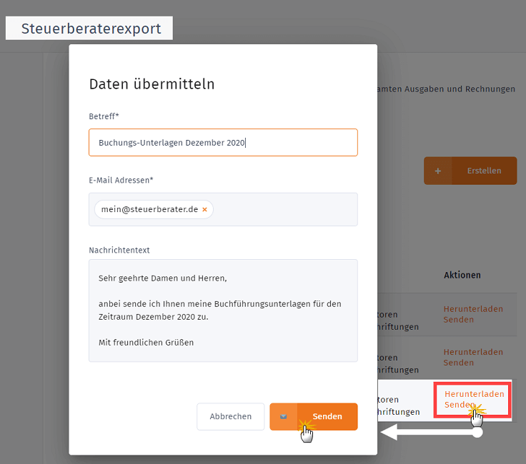 MeinBüro Handbuch für Fortgeschrittene: Steuerberaterexport Daten übermitteln