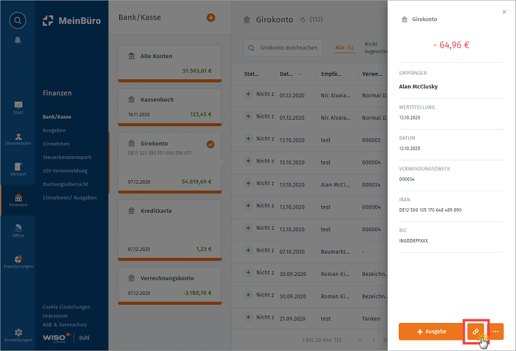 MeinBüro Handbuch für Fortgeschrittene: Girokonto Ausgabe verknüpfen