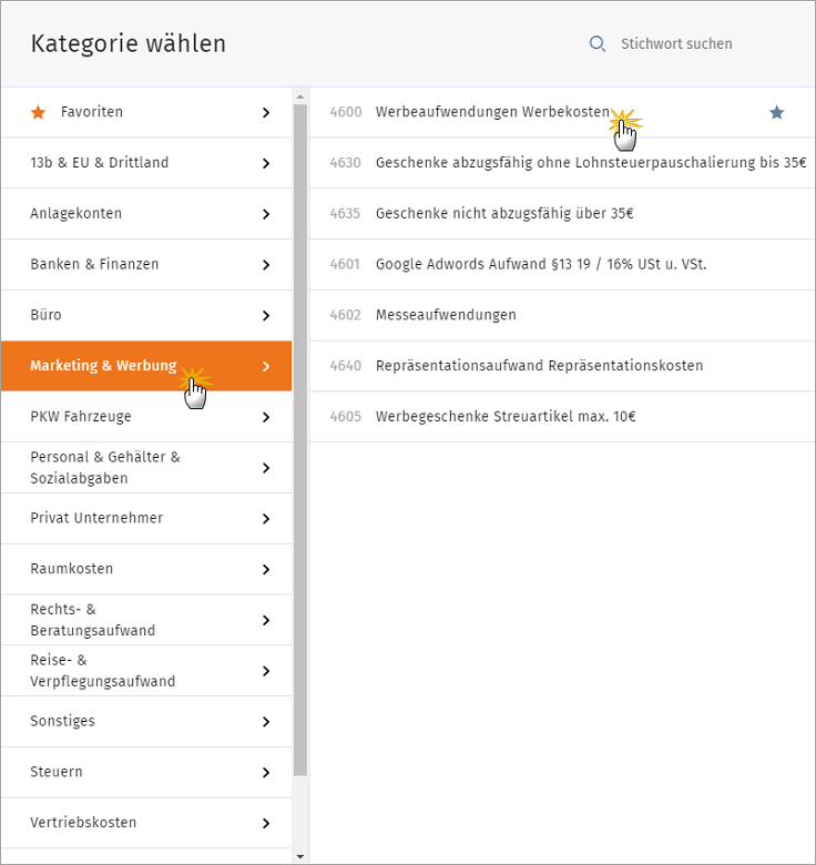 MeinBüro Handbuch für Fortgeschrittene: Kategorie wählen