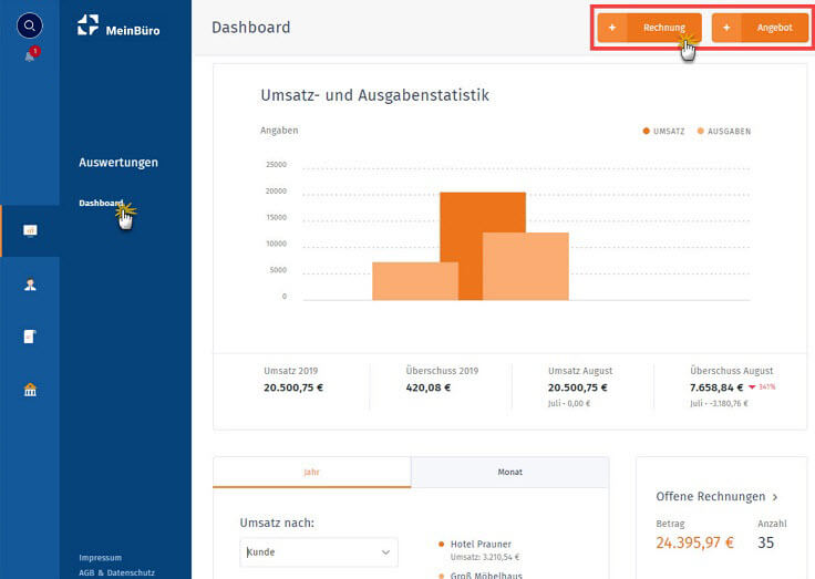 MeinBüro Handbuch für Einsteiger: Dashboard