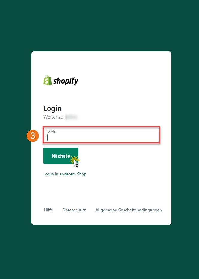 MeinBüro Handbuch für Fortgeschrittene: Login Screen Shopify Schritt 1