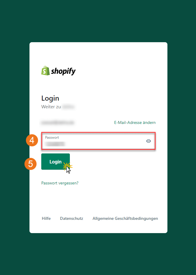 MeinBüro Handbuch für Fortgeschrittene: Login Screen Shopify Schritt 2