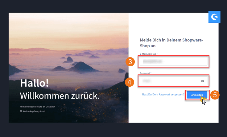 MeinBüro Handbuch für Fortgeschrittene: Shopware Login Screen