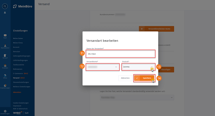 MeinBüro Handbuch für Fortgeschrittene: Versandanbindung Schritt 4