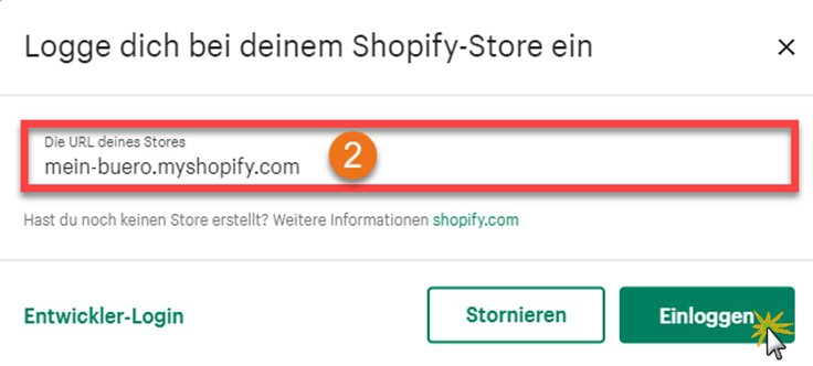 MeinBüro Handbuch für Fortgeschrittene: Shopify Store Login