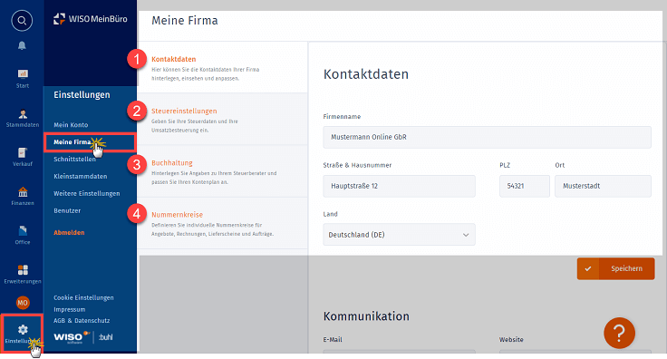 MeinBüro Handbuch für Einsteiger: Arbeitsbereich „Meine Firma“