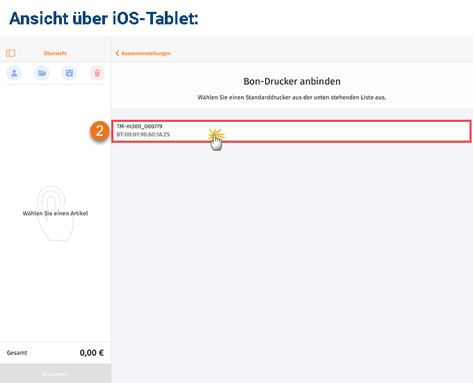 MeinBüro Handbuch für Fortgeschrittene: Bondrucker auswählen iOS