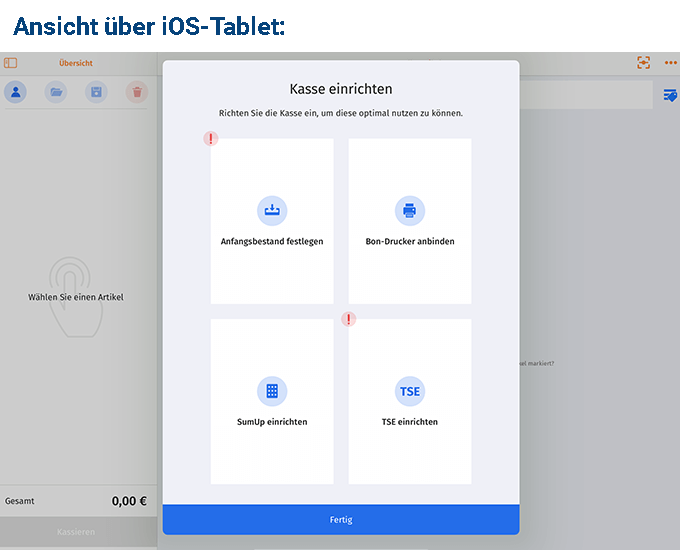 MeinBüro Handbuch für Fortgeschrittene: Kasseneinrichtung iOS
