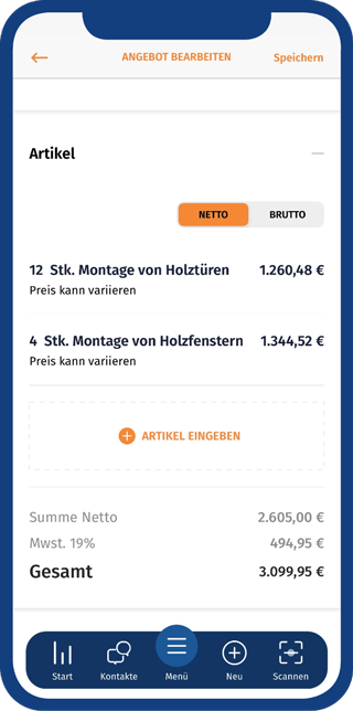 Lassen Sie MeinBüro Web Ihre Kosten kalkulieren