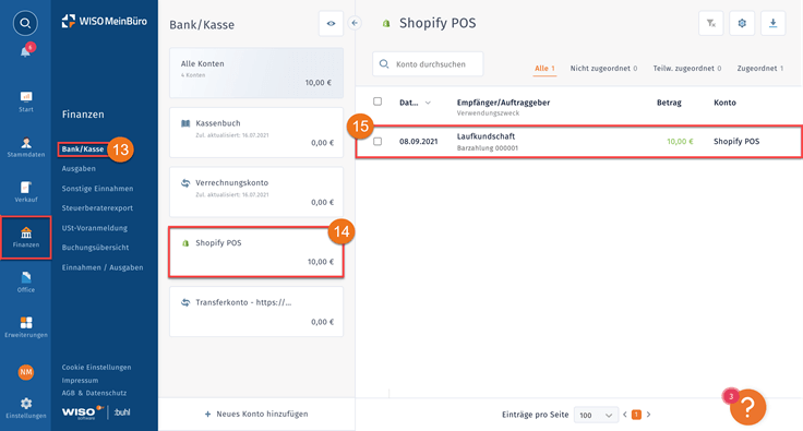 MeinBüro Handbuch für Fortgeschrittene: Shopify POS Banking