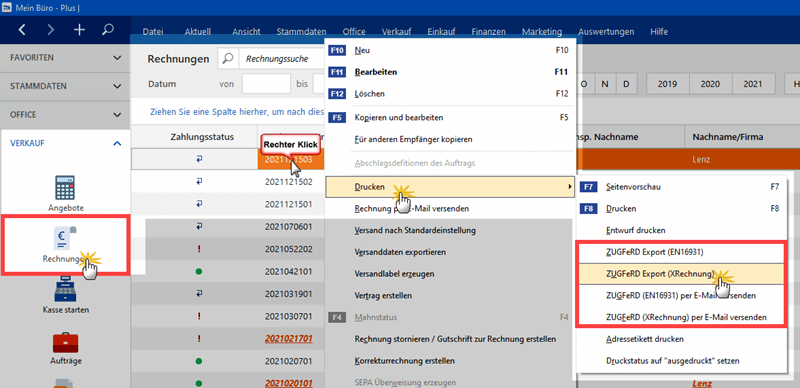 MeinBüro Desktop Export und Versand per Klick