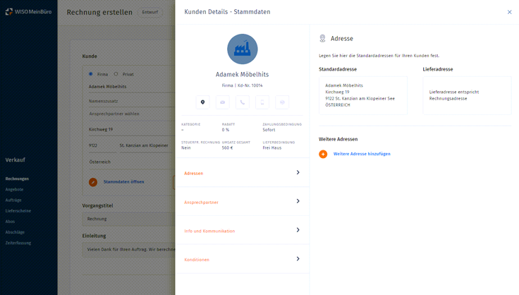 Handbuch für WISO MeinBüro Web: Stammdaten Details