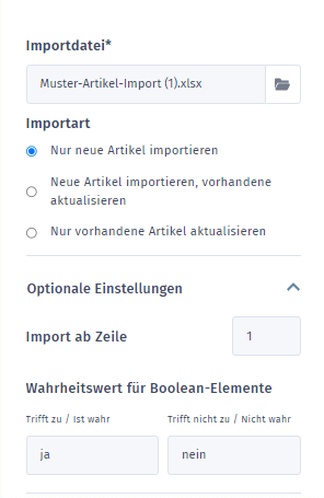 MeinBüro Handbuch für Einsteiger: Importarten - Neue Artikel importieren, vorhandene Artikel aktualisieren