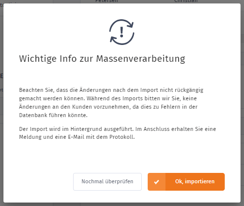 MeinBüro Handbuch für Einsteiger: Wichtige Info zur Massenverarbeitung - Änderungen können nach dem Import nicht rückgängig gemacht werden!