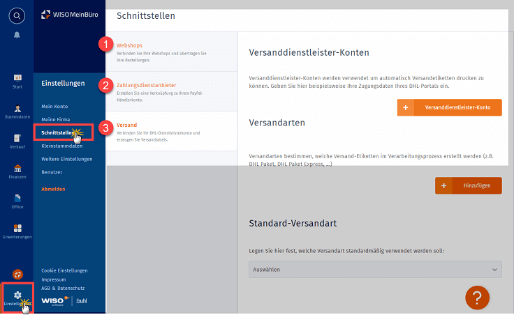MeinBüro Handbuch für Einsteiger: Arbeitsbereich "Schnittstellen"