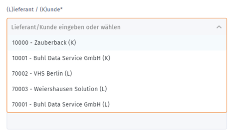 MeinBüro: Lieferant/ Kunde eingeben oder wählen