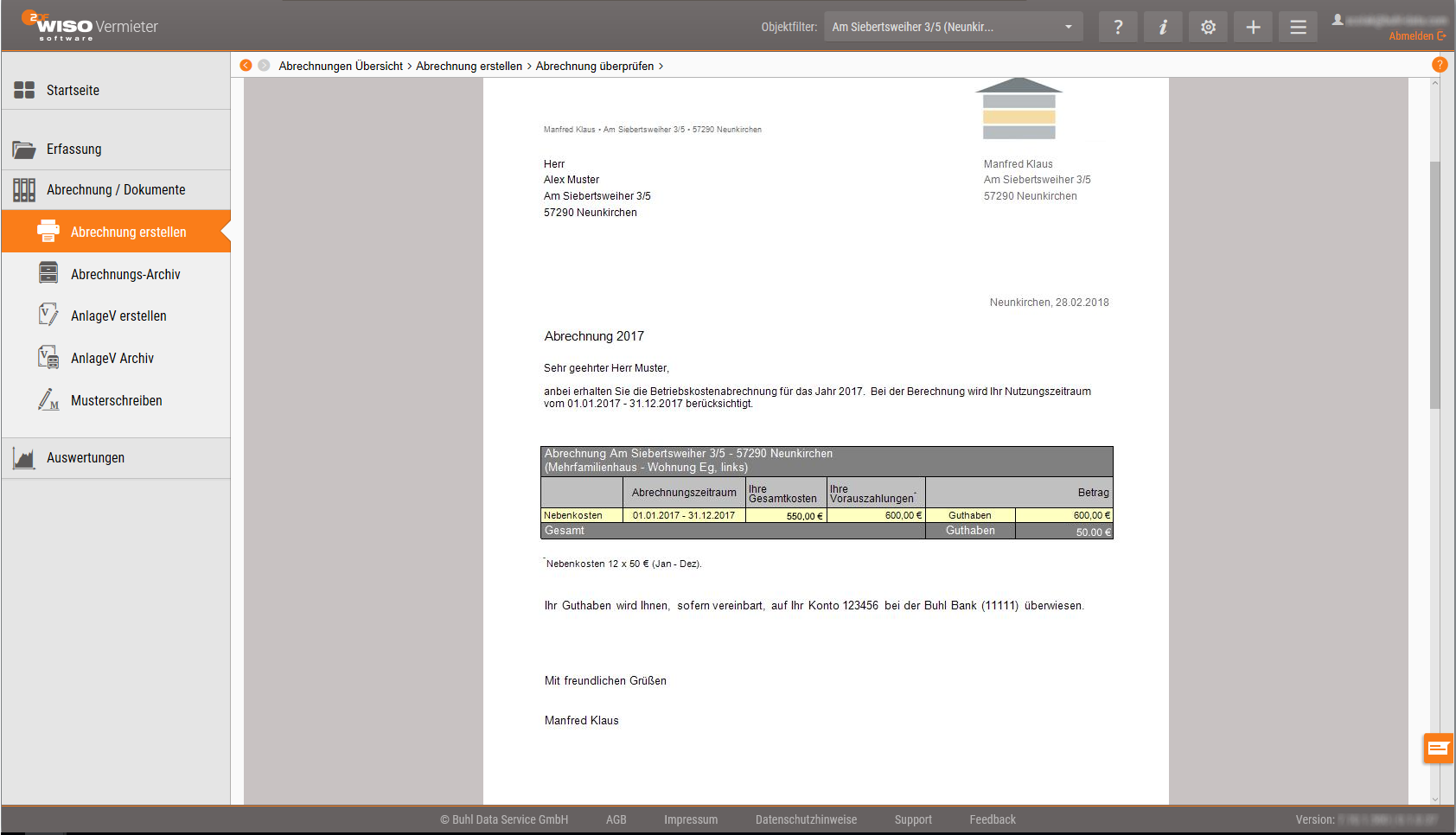 WISO VermieterWeb Nebenkosten abrechnen
