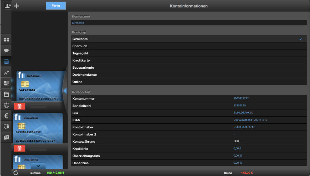 finanzblick Kontodetails anpassen