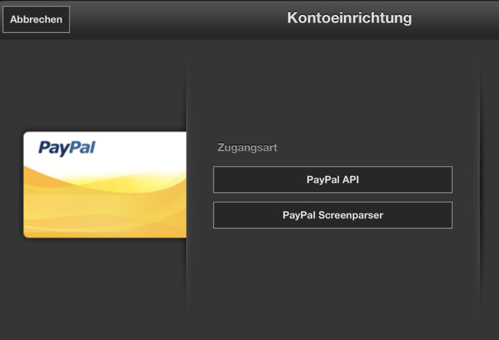 finanzblick PayPal-Konto einrichten über API und Screenparser