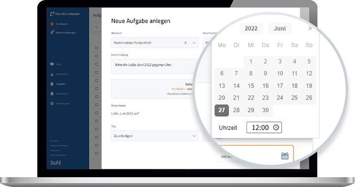 Legen Sie die Frist für die Aufgabe im Kalender fest