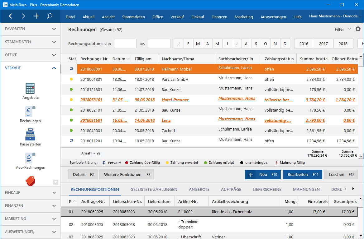 Screenshot Leistungsumfang