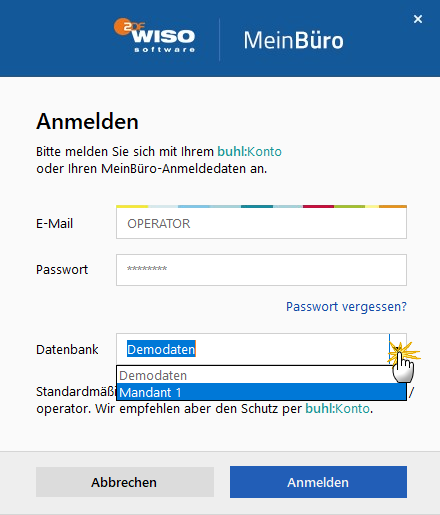 Erste Anmeldung in WISO MeinBüro