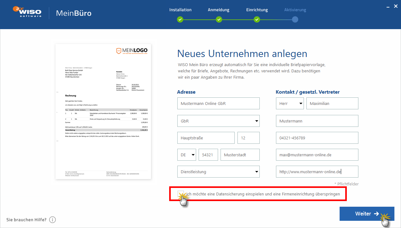 Neues Unternehmen anlegen