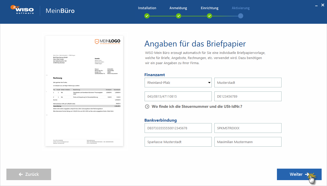 Briefpapier Daten angeben