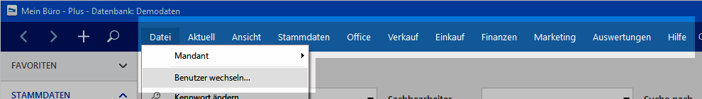 Menuleiste: Benutzer wechseln