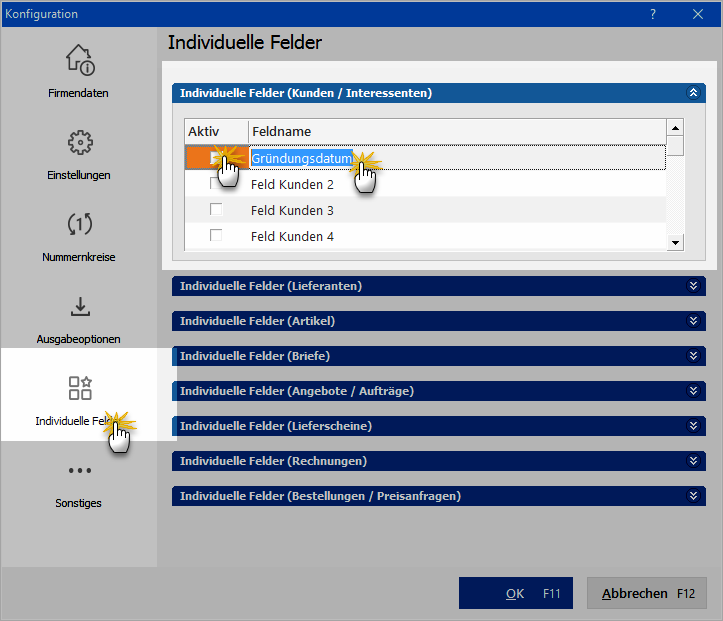 Individuelle Felder