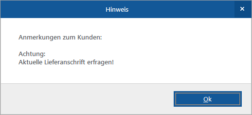 Popup: Hinweis