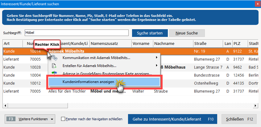 Kundeninformationen anzeigen