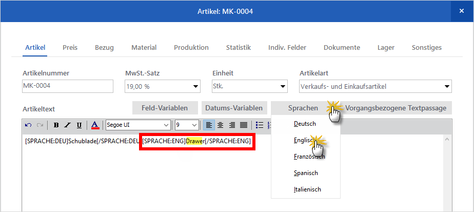 Sprache einstellen