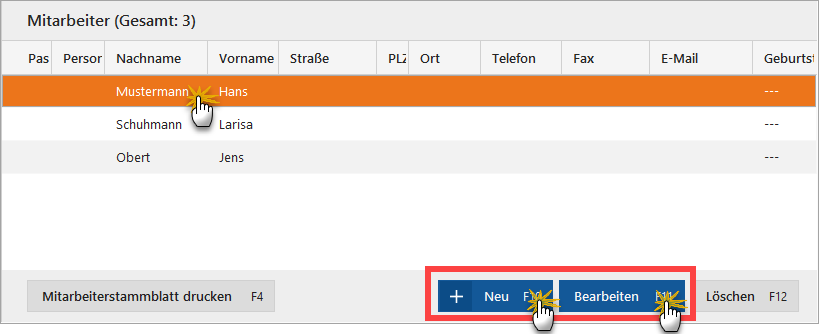 Datenerfassung: Mitarbeiter