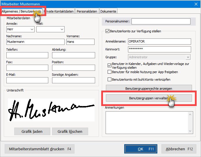 Mitarbeiter anlegen