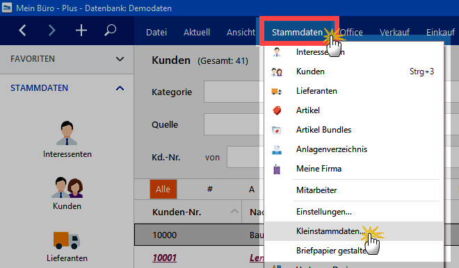 Kleinstammdaten anlegen