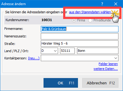 Kunde aus der Kundendatenbank auswählen