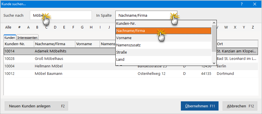 Kunde suchen