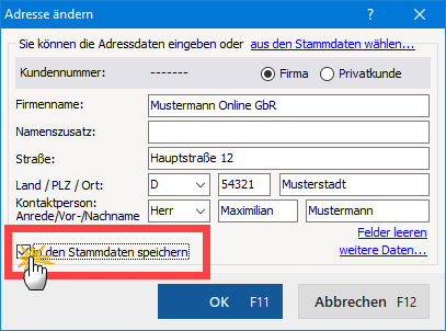 Dialogfenster: Kunde suchen