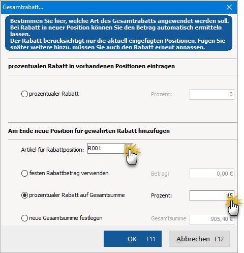 Gesamtrabatt Darstellung