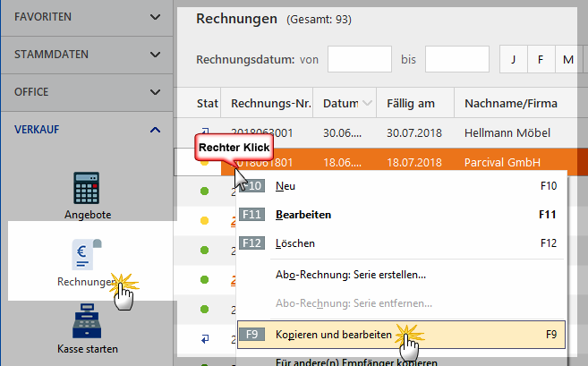 Neue Rechnung anlegen