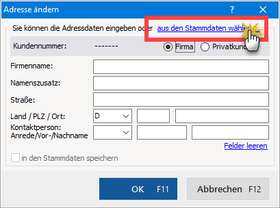 Kunde aus der Datenbank wählen