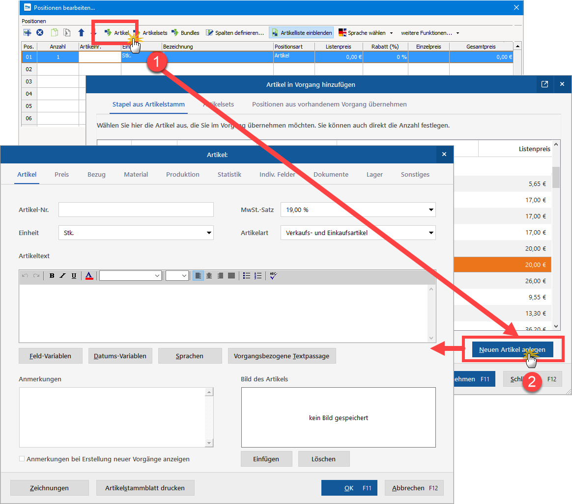 Neuen Artikel anlegen