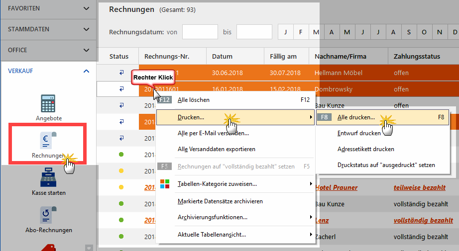Rechnungen Drucken