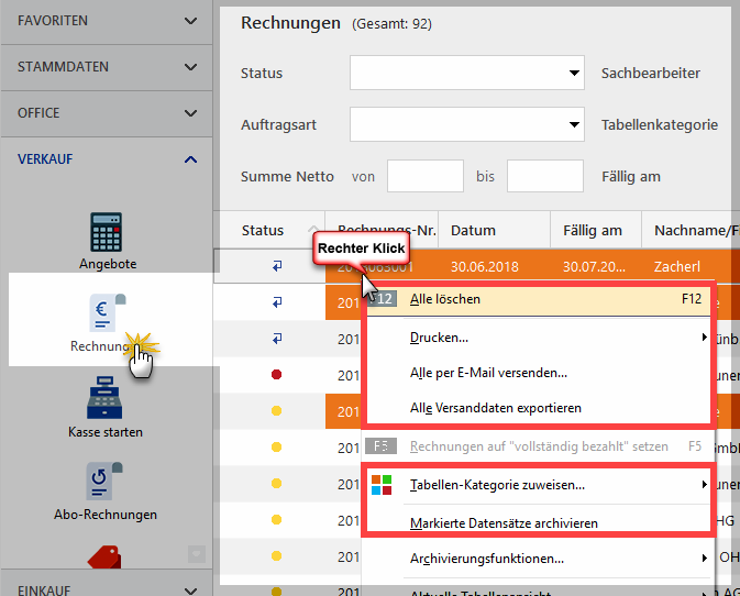 Rechnungen löschen