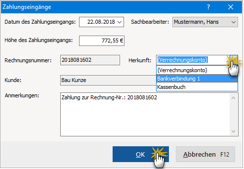 Verrechnungskonto auswählen