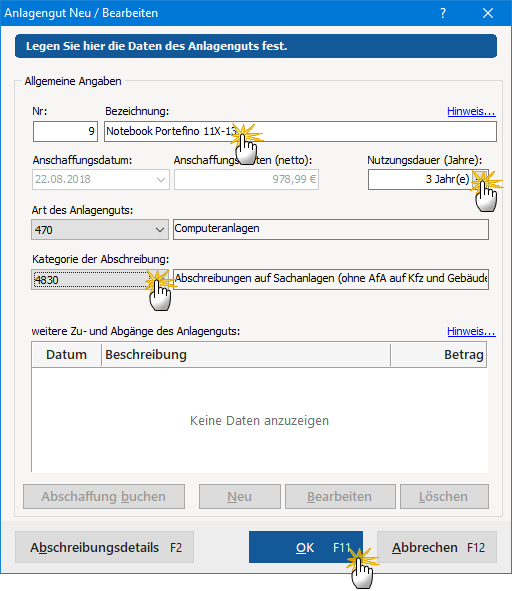 Anlagengut erstellen