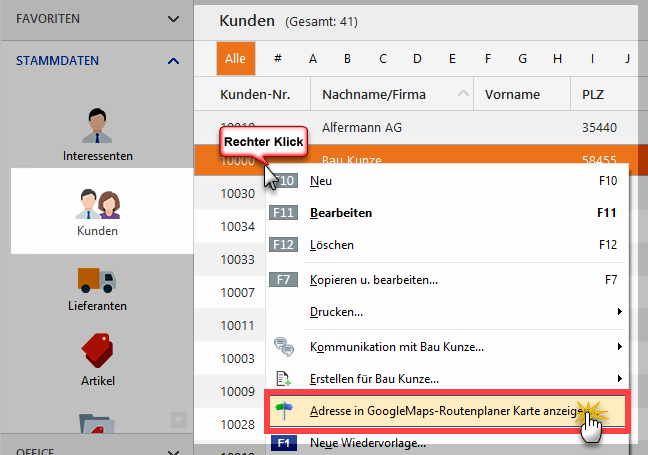 Kundenadresse in GoogleMaps anzeigen